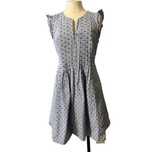 CECE Dress 10 Blue White A Line Flutter Sleeve Cotton Summer Career Church